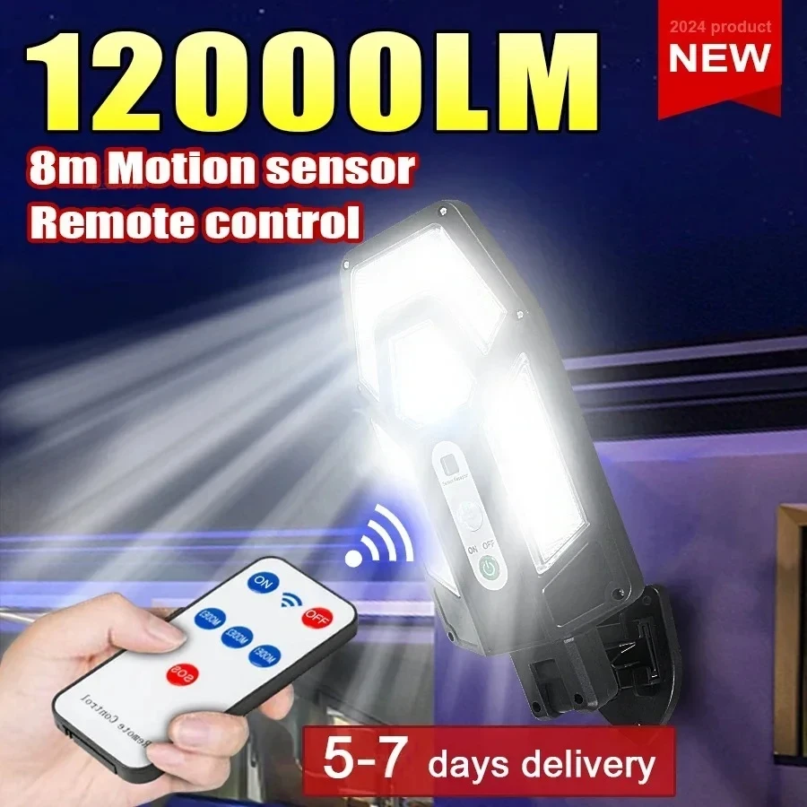 Led Flood Light - 12000LM Güçlü Güneş Enerjili Duvar Lambası,